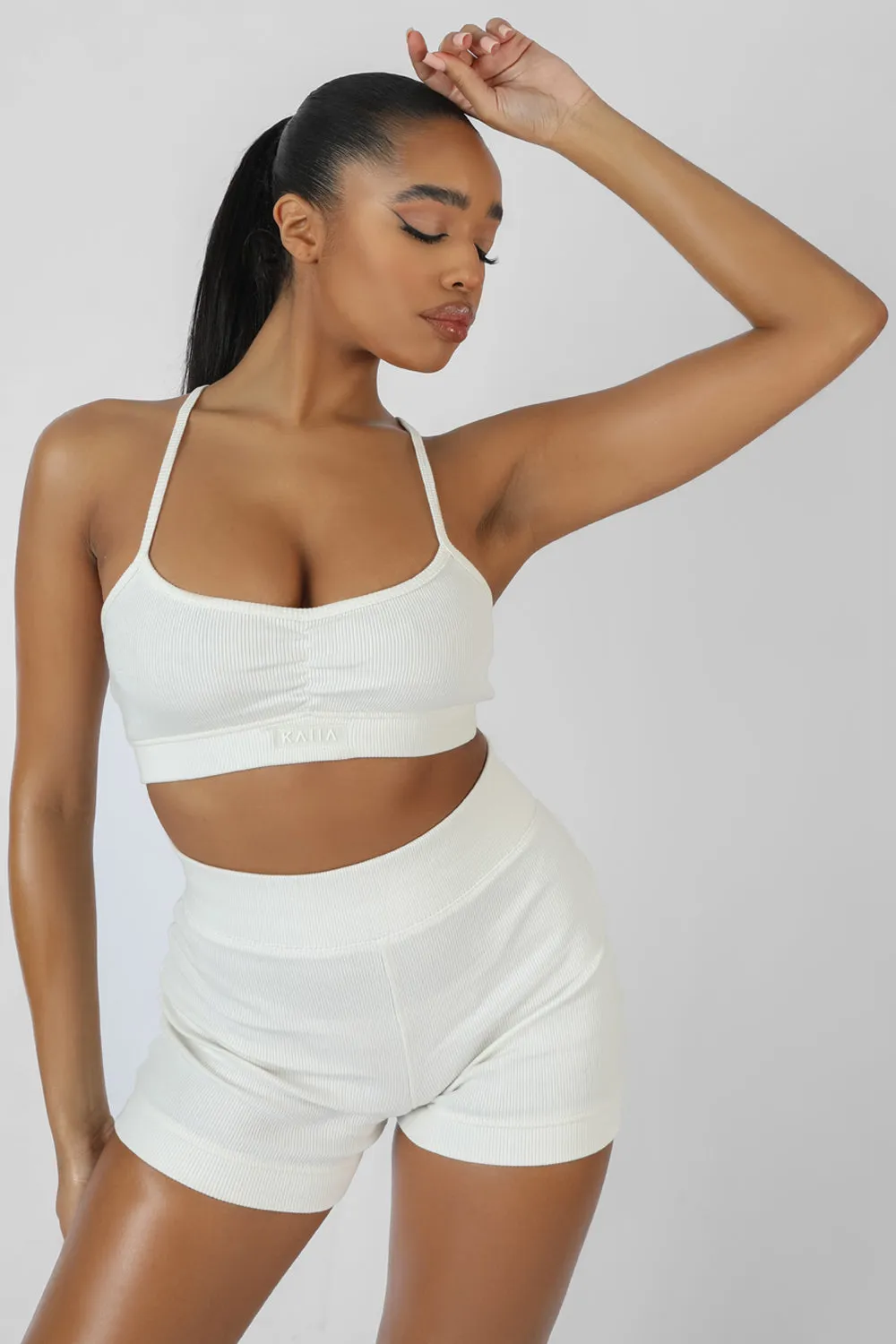 Athleisure Cross Back Ribbed Bralet White