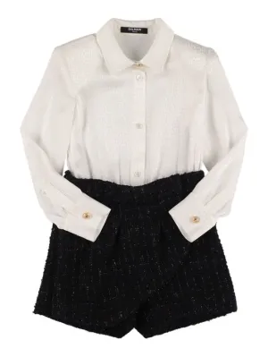 Balmain   Wool &amp; cotton tweed playsuit 