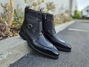 Carrucci Mens Black Split Toe Lace Up Leather Dress Boots