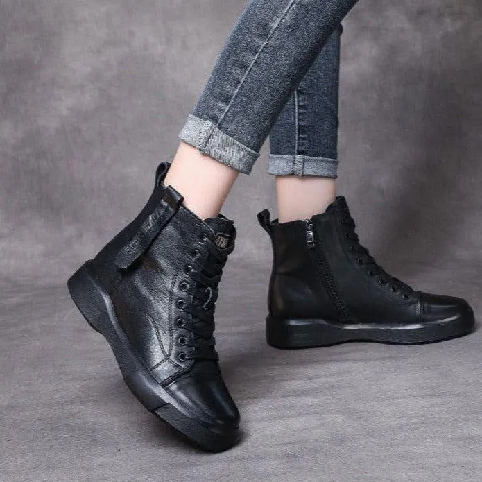 Leather Ankle Boots Lace-Up Handmade Soft Women's Casual Shoes GCSCC31