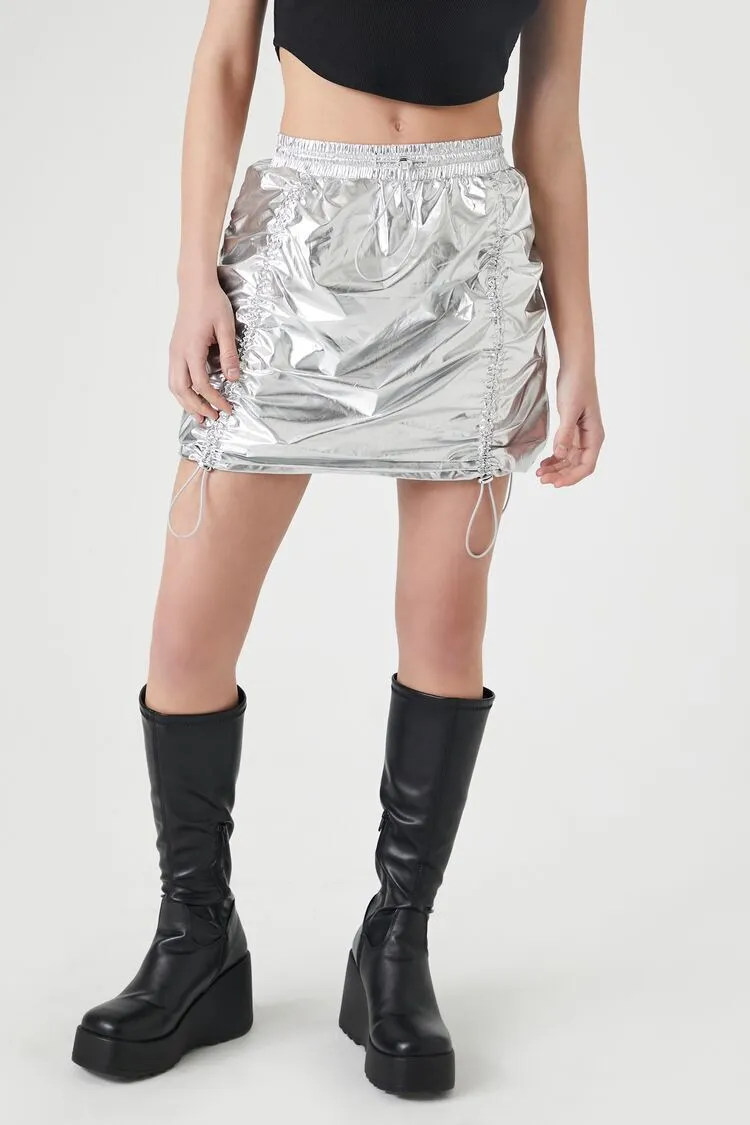 Metallic Drawstring Mini Skirt