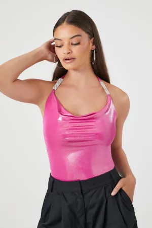 Rhinestone Metallic Halter Bodysuit