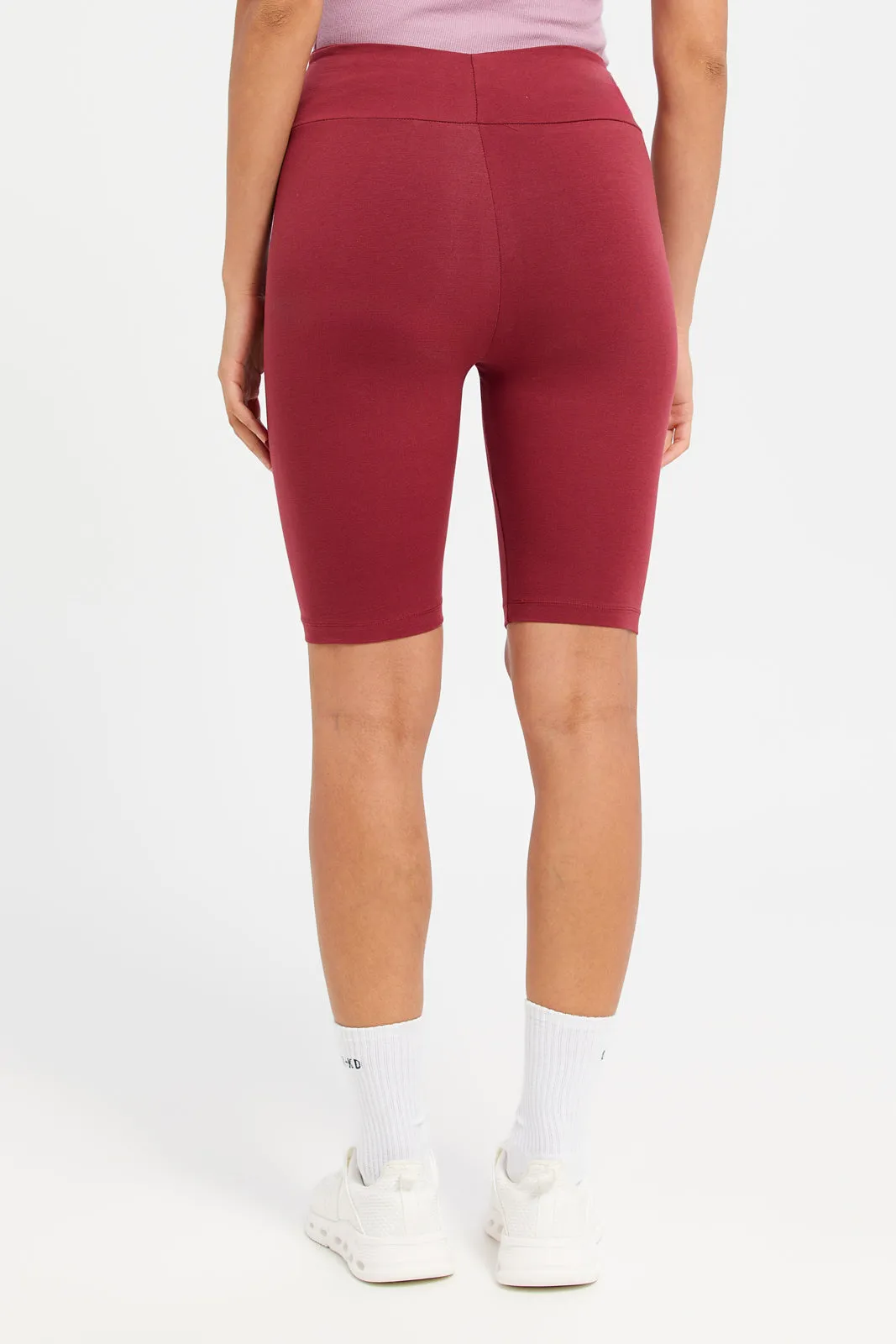 Women Burgundy Biker Short